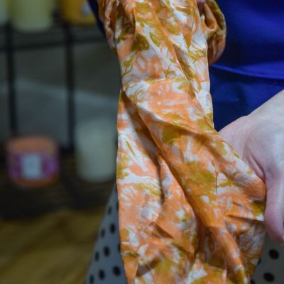 Hand Dyed Silk Scarf - Fall - Orange/Brown/White - Image 3