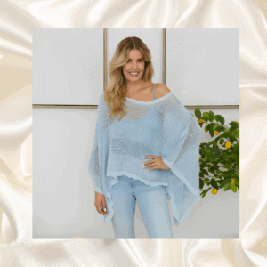 Crochet Top Tunic with Dolman Sleeves in Blue