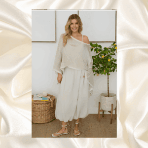 Crochet Top Tunic with Dolman Sleeves in Beige