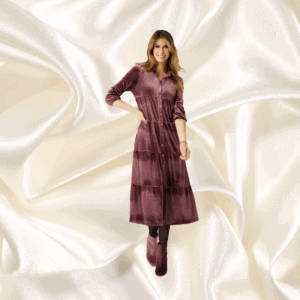 Romantic Velour Maxi Dress Long Sleeve in Plum