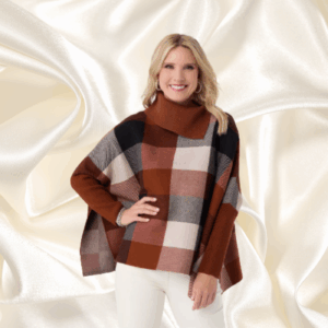 Fall Poncho Color Block Nutmeg Black Neutral