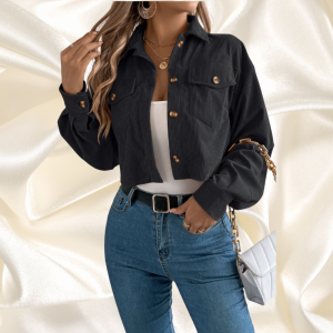 Crop Corduroy Jacket in Black
