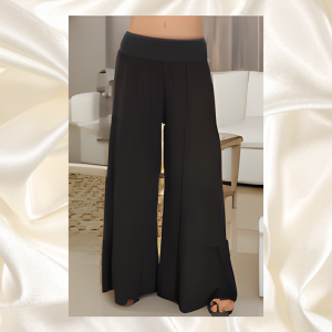 Linen Palazzo Tiered Pant Black