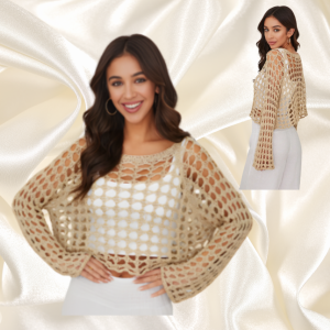 Crochet Long Sleeve Top Beige