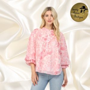 Top Pink Floral with Puff Sleeves