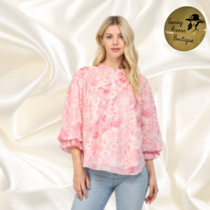 Top Pink Floral with Puff Sleeves