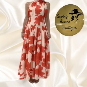 Dress Maxi Red Floral Halter Neckline