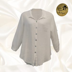 Top Boyfriend Shirt Button Up White Linen Made in USA
