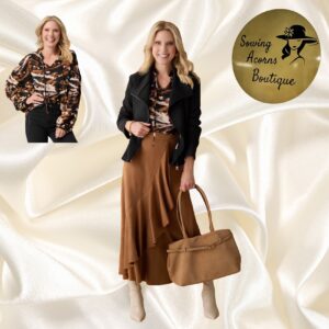 Top Blouse Long Sleeve Button Up Camel Black