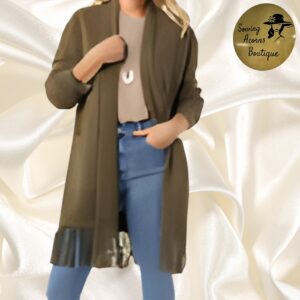 Cardigan Sweater Fringe Olive X/XL