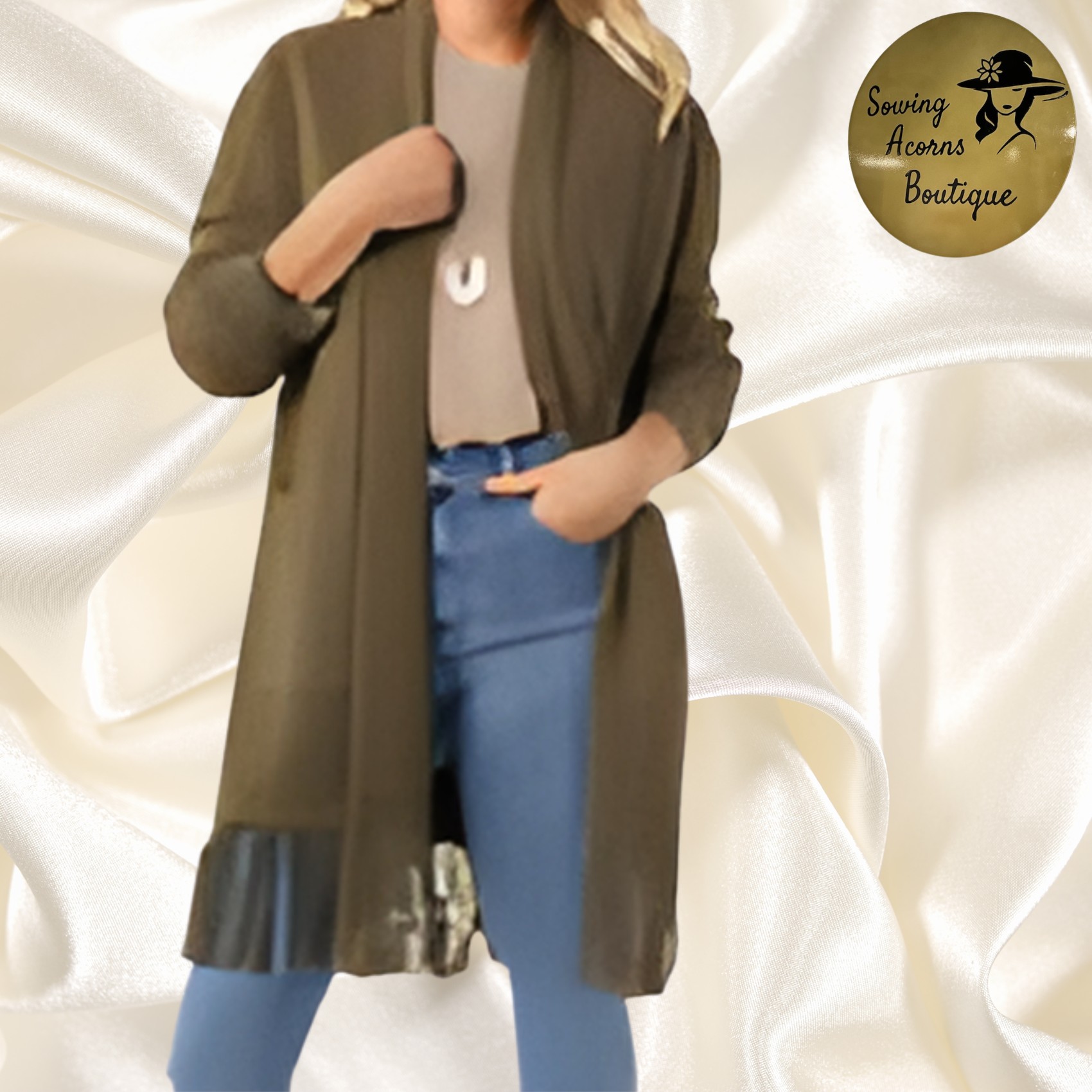 Long Cardigan with Fringe in Olive Sowing Acorns Boutique